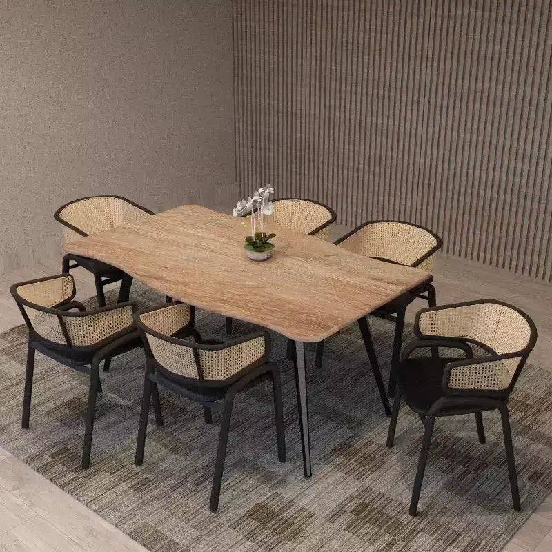 LeisureMod Ravenna 63 Rectangular Modern Dining Table  Wavy Edge Wood Top with Metal Legs for Kitchen, Dining Room &amp; Contemporary Spaces