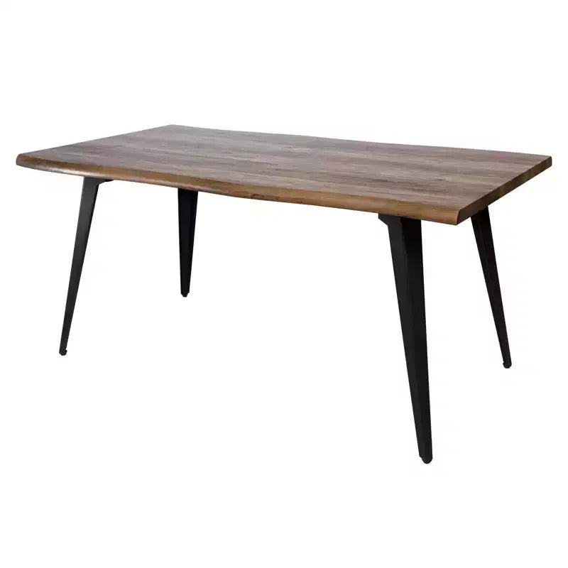 Table à manger moderne rectangulaire de 63 po. Plateau en bois avec bordure ondulée et pieds en métal pour la cuisine, la salle à manger et les espaces contemporains.