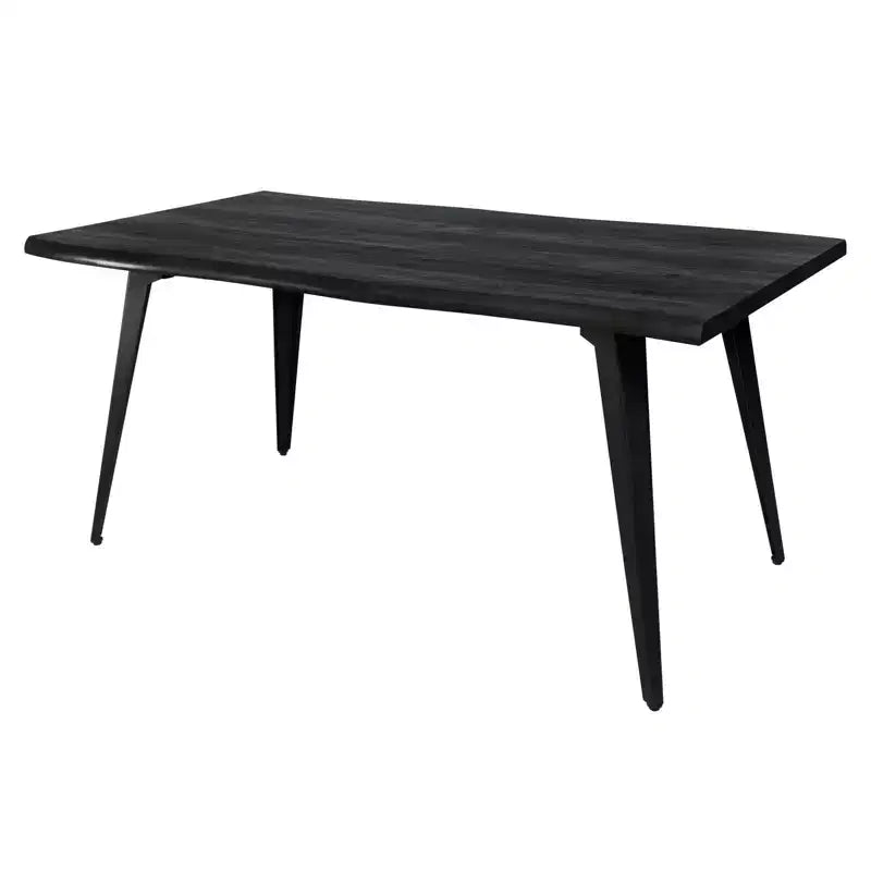 Table à manger moderne rectangulaire de 63 po. Plateau en bois avec bordure ondulée et pieds en métal pour la cuisine, la salle à manger et les espaces contemporains.