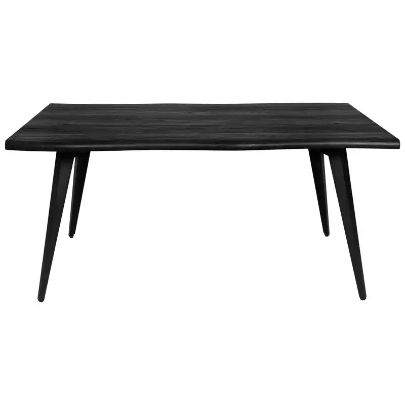 Table à manger moderne rectangulaire de 63 po. Plateau en bois avec bordure ondulée et pieds en métal pour la cuisine, la salle à manger et les espaces contemporains.