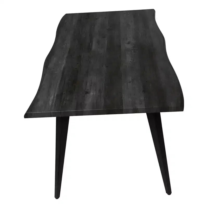 Table à manger moderne rectangulaire de 63 po. Plateau en bois avec bordure ondulée et pieds en métal pour la cuisine, la salle à manger et les espaces contemporains.