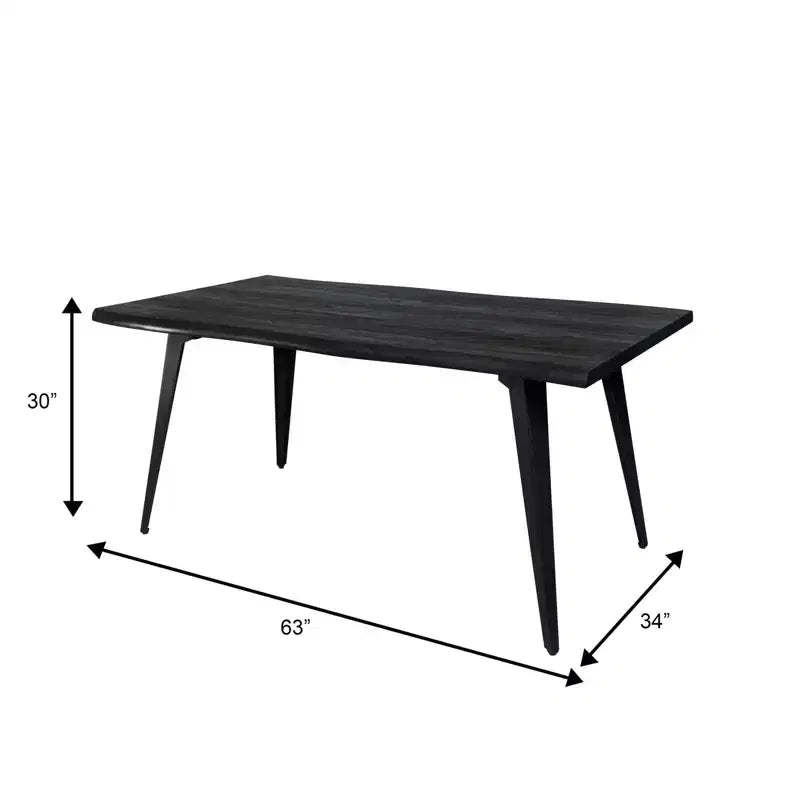 Table à manger moderne rectangulaire de 63 po. Plateau en bois avec bordure ondulée et pieds en métal pour la cuisine, la salle à manger et les espaces contemporains.