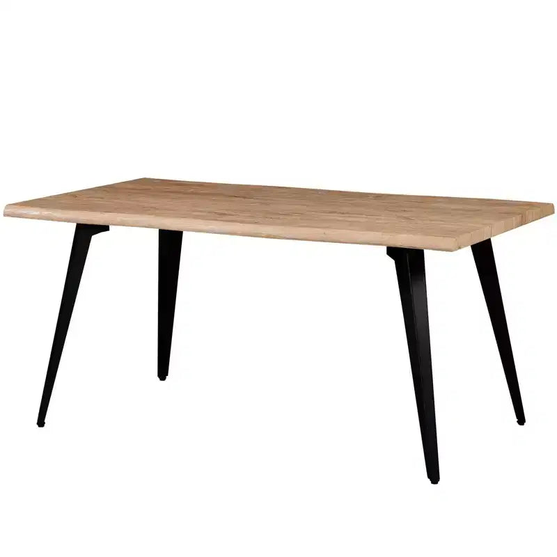Table à manger moderne rectangulaire de 63 po. Plateau en bois avec bordure ondulée et pieds en métal pour la cuisine, la salle à manger et les espaces contemporains.