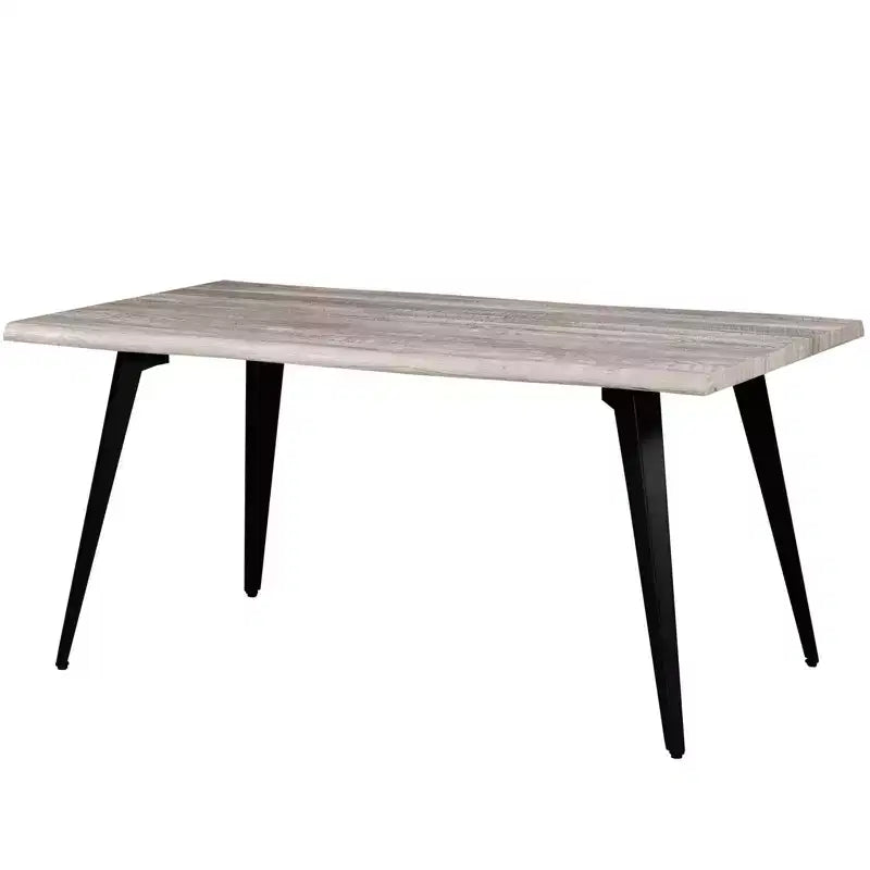 Table à manger moderne rectangulaire de 63 po. Plateau en bois avec bordure ondulée et pieds en métal pour la cuisine, la salle à manger et les espaces contemporains.