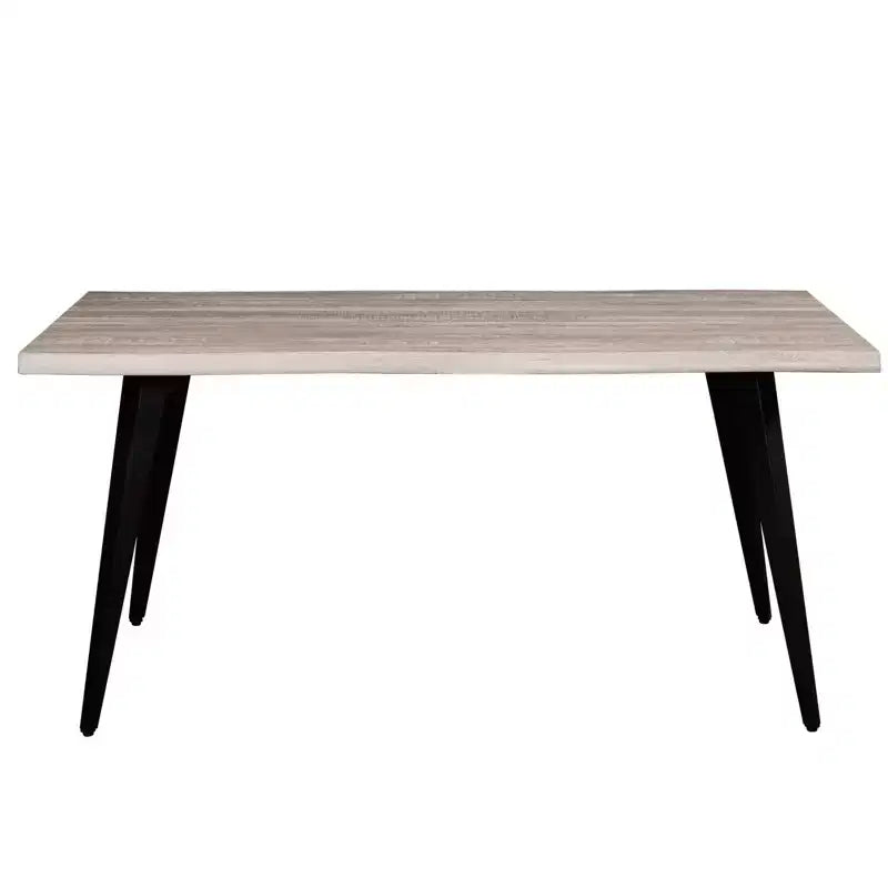Table à manger moderne rectangulaire de 63 po. Plateau en bois avec bordure ondulée et pieds en métal pour la cuisine, la salle à manger et les espaces contemporains.