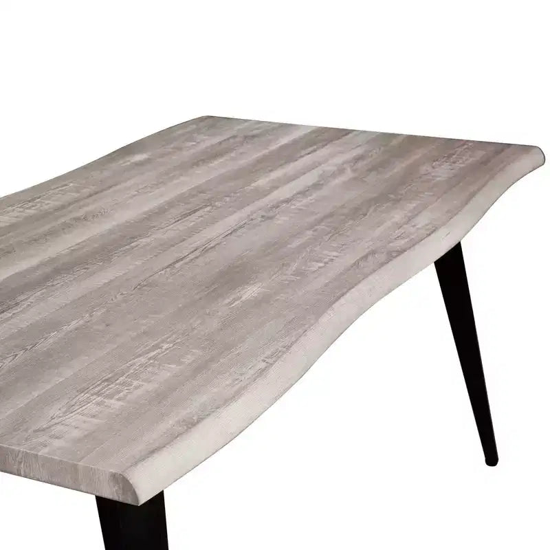 Table à manger moderne rectangulaire de 63 po. Plateau en bois avec bordure ondulée et pieds en métal pour la cuisine, la salle à manger et les espaces contemporains.