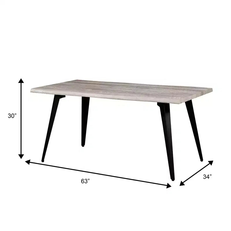 Table à manger moderne rectangulaire de 63 po. Plateau en bois avec bordure ondulée et pieds en métal pour la cuisine, la salle à manger et les espaces contemporains.