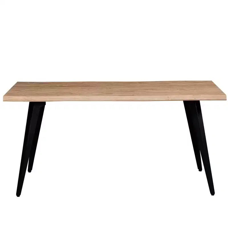 Table à manger moderne rectangulaire de 63 po. Plateau en bois avec bordure ondulée et pieds en métal pour la cuisine, la salle à manger et les espaces contemporains.