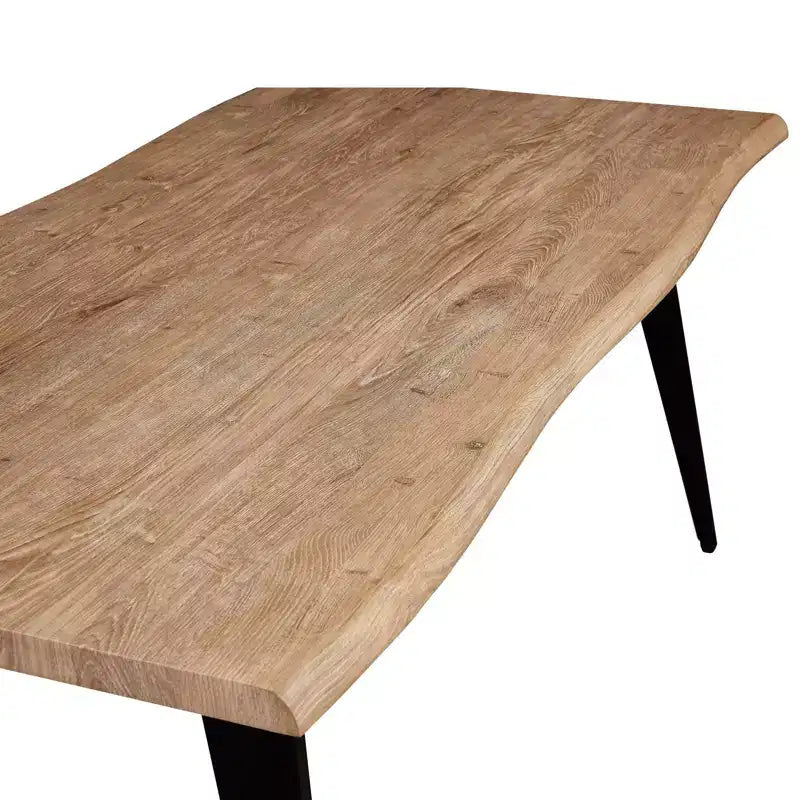 Table à manger moderne rectangulaire de 63 po. Plateau en bois avec bordure ondulée et pieds en métal pour la cuisine, la salle à manger et les espaces contemporains.