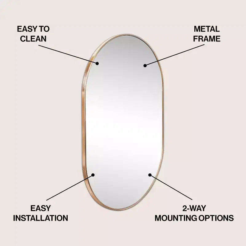 Miroir mural ovale à cadre métallique