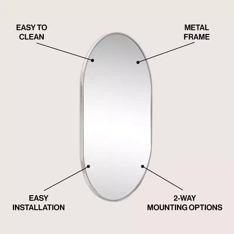 Miroir mural ovale à cadre métallique