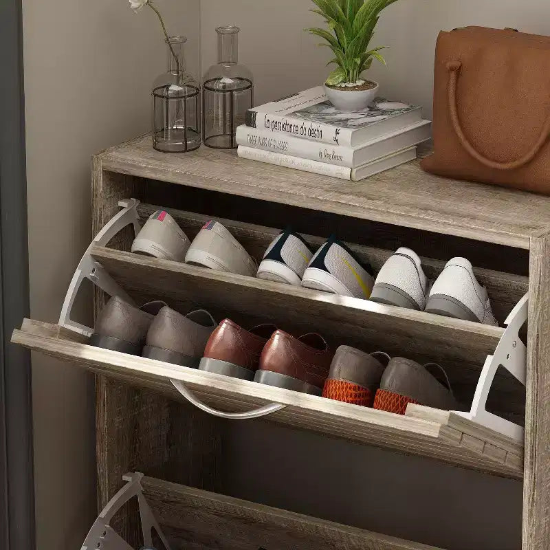 Meuble à Chaussures à Abattants en Noyer Lignes Ajouées Design