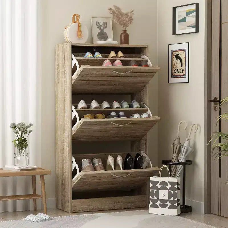 Meuble à Chaussures à Abattants en Noyer Lignes Ajouées Design