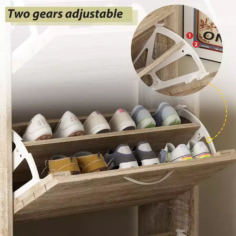 Meuble à Chaussures à Abattants en Noyer Lignes Ajouées Design