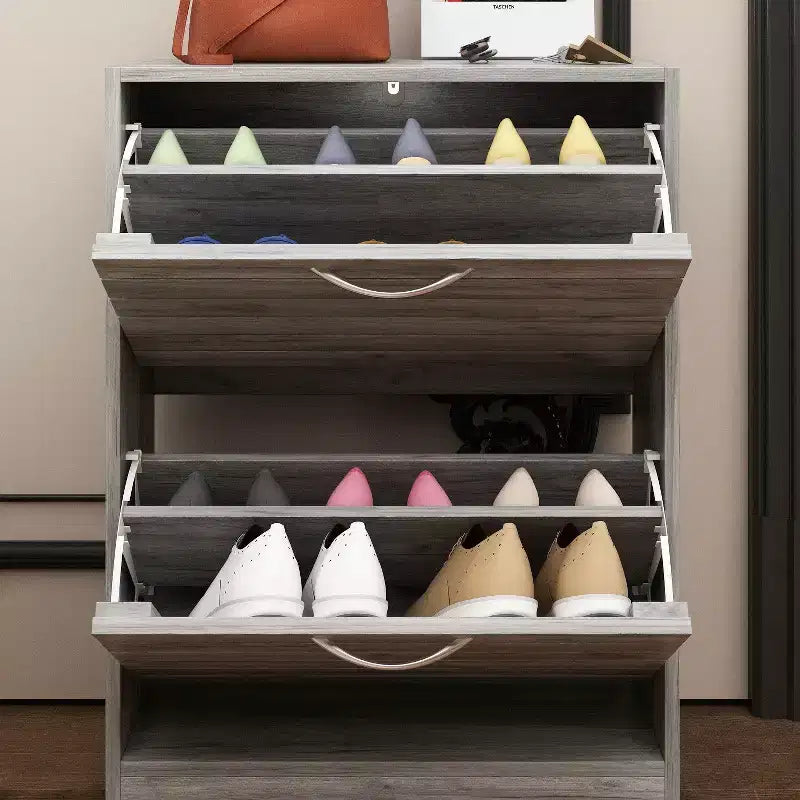 Meuble à Chaussures à Abattants en Noyer Lignes Ajouées Design