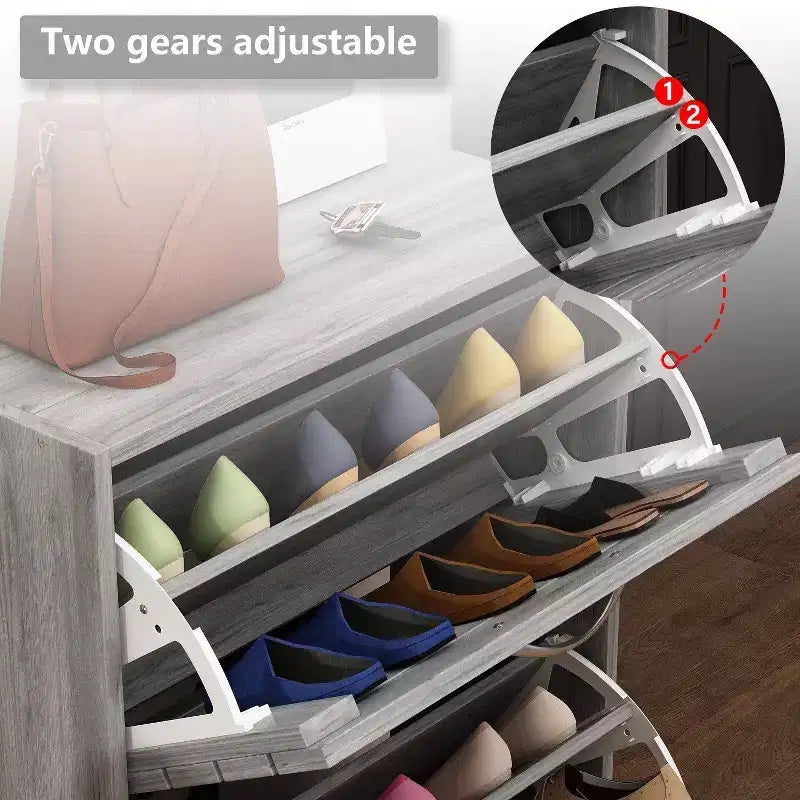 Meuble à Chaussures à Abattants en Noyer Lignes Ajouées Design
