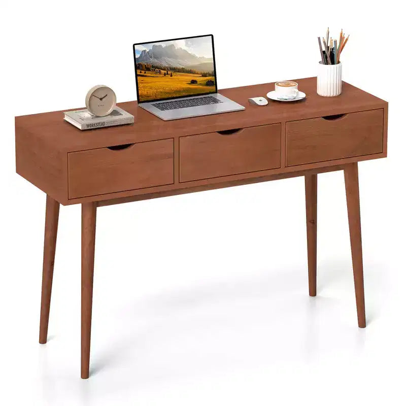Costway Writing Desk 48 Computer Desk Mid Century Modern Work Table with 3 Drawers