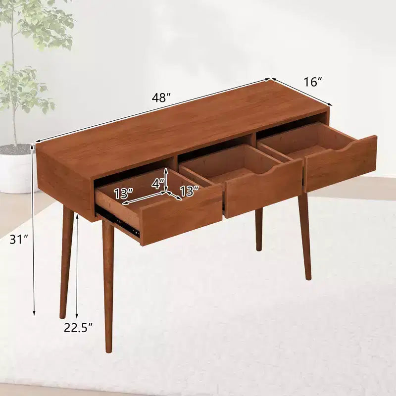 Bureau d'écriture 48" - Table de travail d'ordinateur de style Mid-Century avec 3 tiroirs