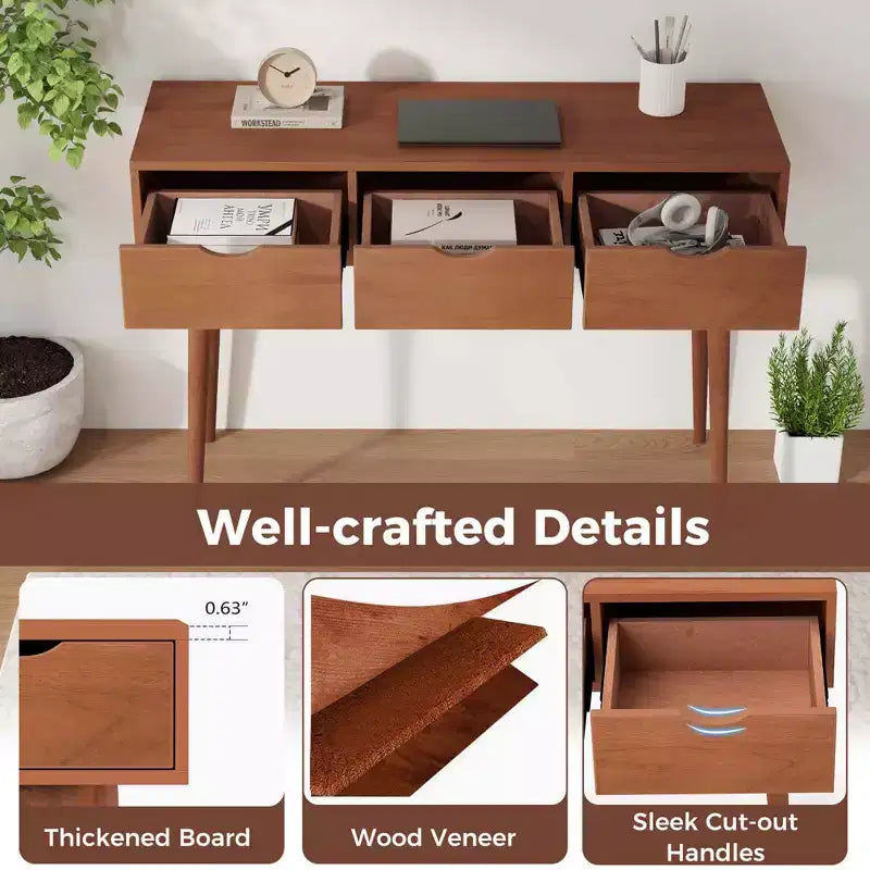 Bureau d'écriture 48" - Table de travail d'ordinateur de style Mid-Century avec 3 tiroirs