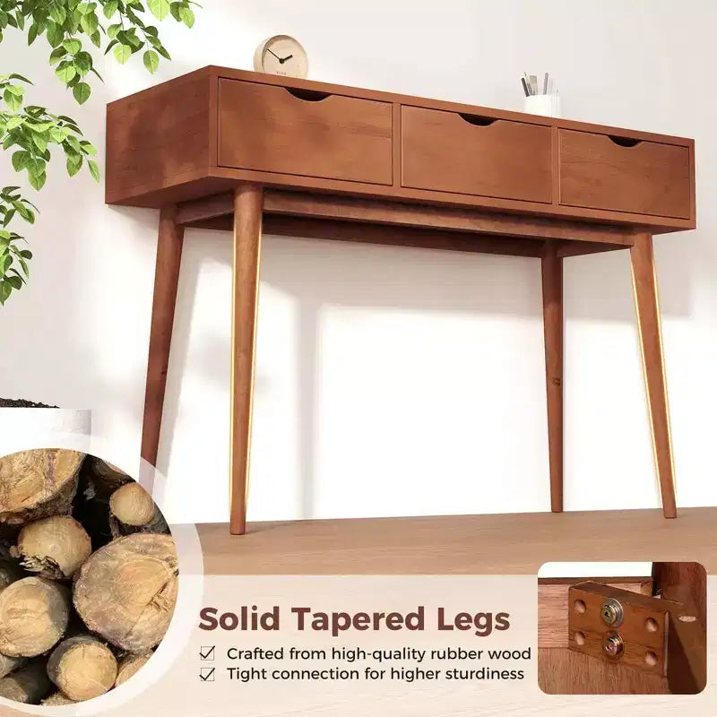 Bureau d'écriture 48" - Table de travail d'ordinateur de style Mid-Century avec 3 tiroirs