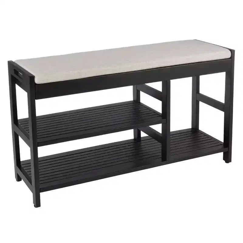 Banc à Chaussures, Étagère à Chaussures en Bois à 3 Niveaux avec Coussin Rembourré