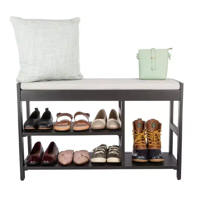 Shoe Bench 3-Tier Wooden Shoe Rack Shoe Storage with Padded Seat Cushion
