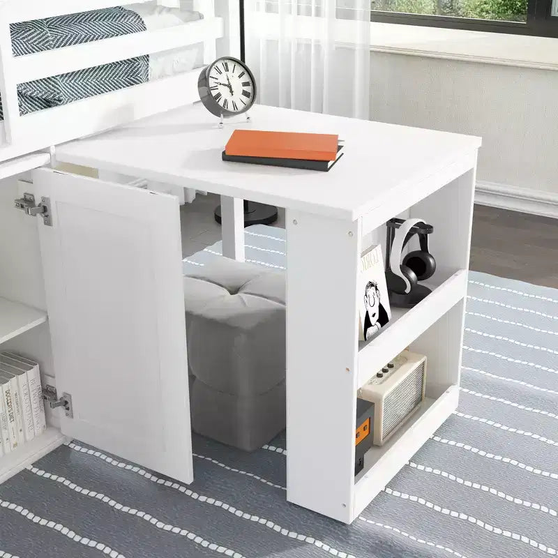 Lit mezzanine jumeau 79,2 L x 42 l avec armoire de rangement, tiroir et étagère et bureau coulissant