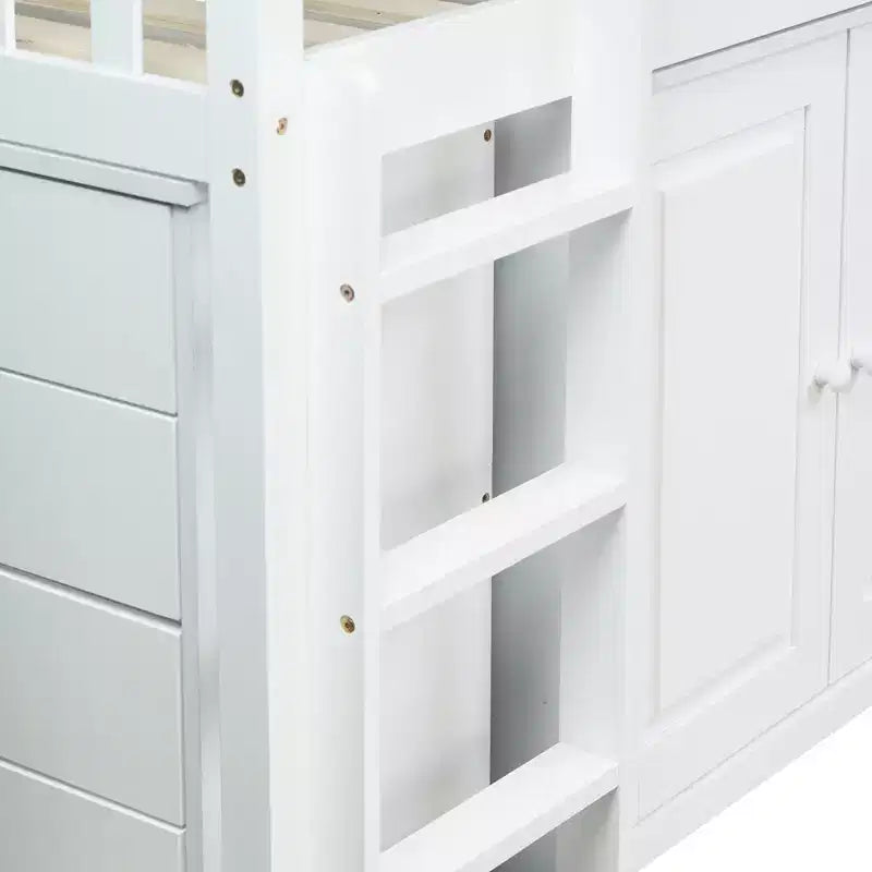 Lit mezzanine jumeau 79,2 L x 42 l avec armoire de rangement, tiroir et étagère et bureau coulissant