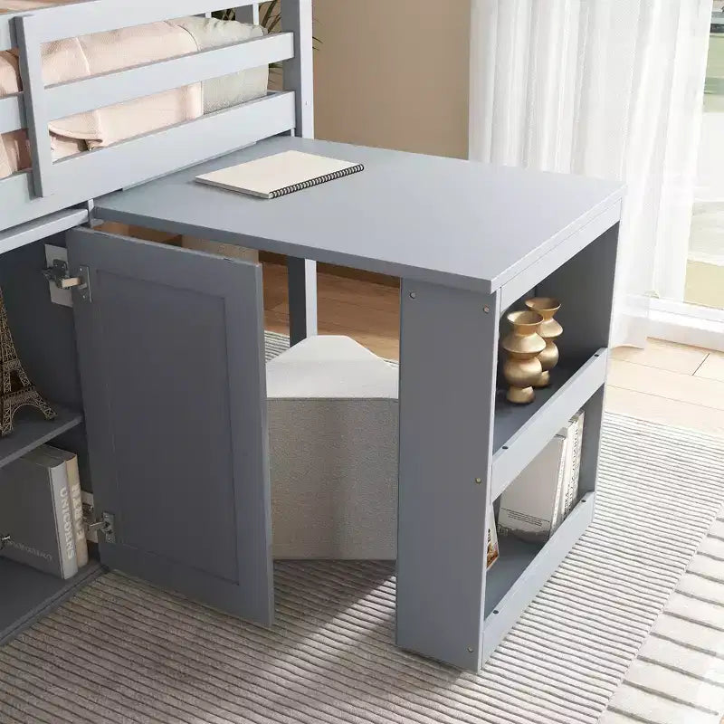 Lit mezzanine jumeau 79,2 L x 42 l avec armoire de rangement, tiroir et étagère et bureau coulissant