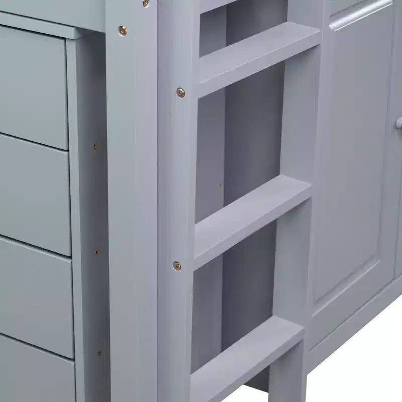 Lit mezzanine jumeau 79,2 L x 42 l avec armoire de rangement, tiroir et étagère et bureau coulissant