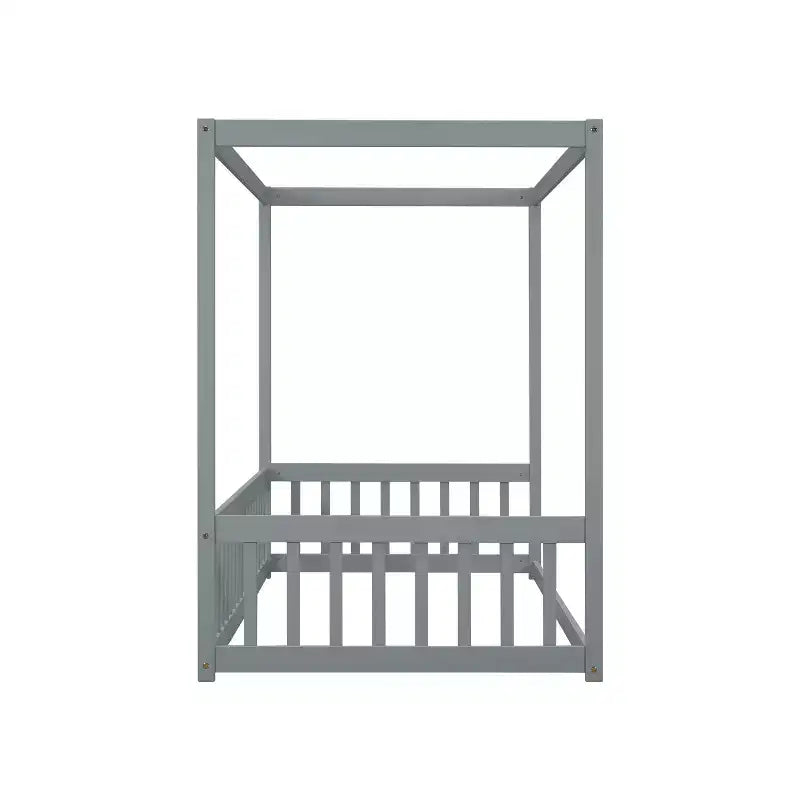 Lit cabane Montessori au sol minimaliste avec barrières et rambardes