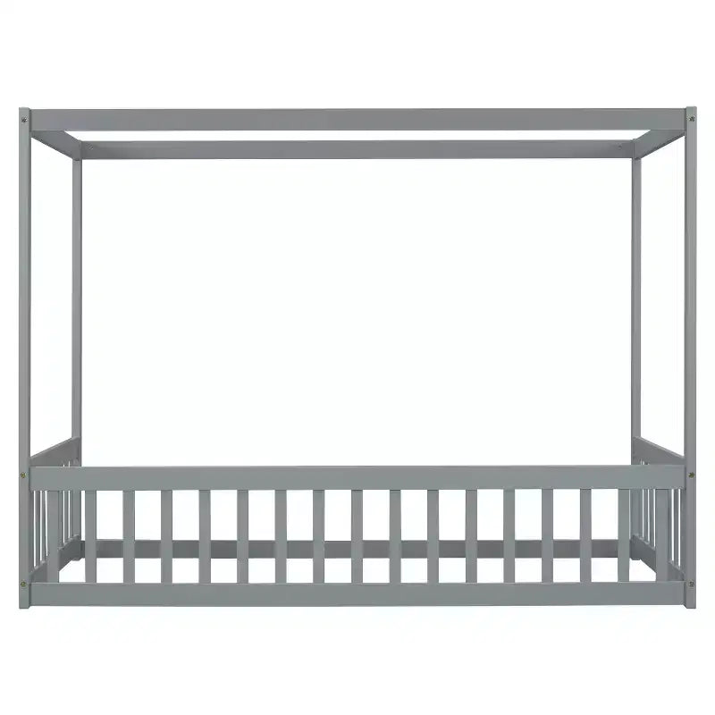 Lit cabane Montessori au sol minimaliste avec barrières et rambardes