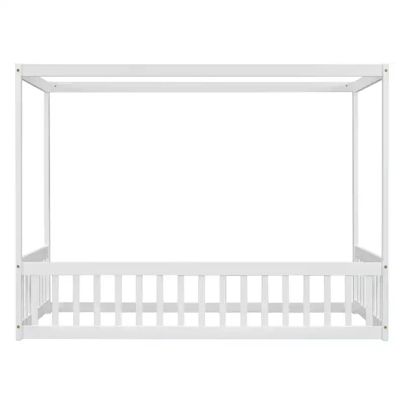 Lit cabane Montessori au sol minimaliste avec barrières et rambardes