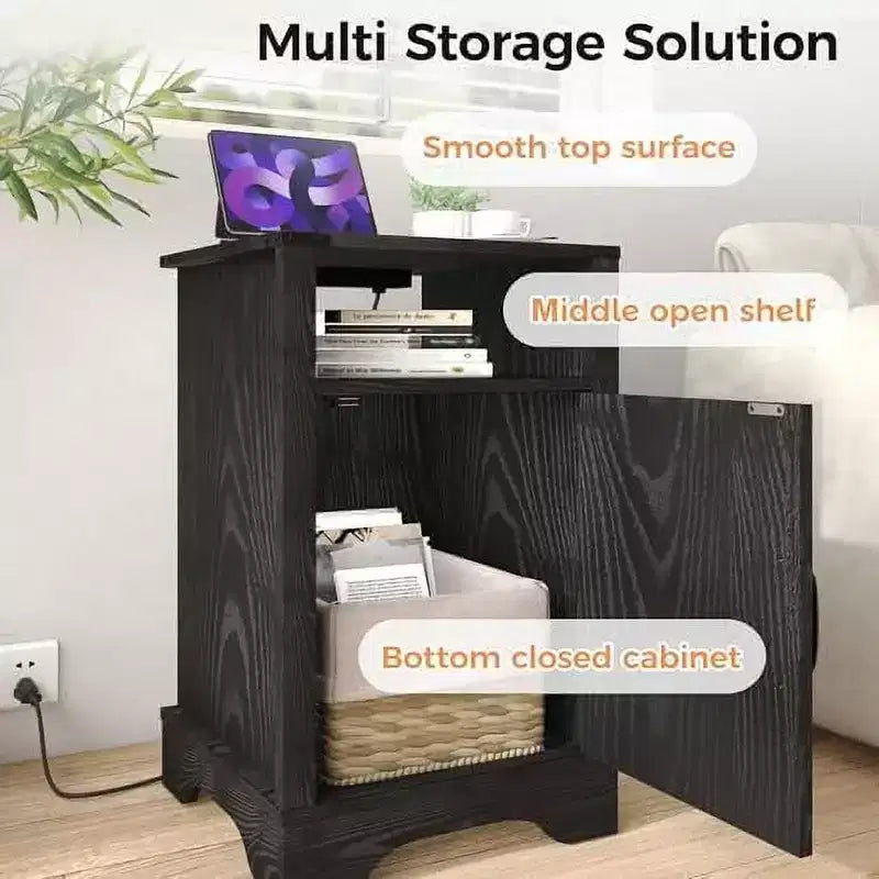 Table de chevet de ferme avec station de recharge, table de chevet haute avec design en X, table d'appoint rustique en bois