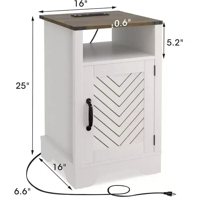 Table de chevet de ferme avec station de recharge, table de chevet haute avec design en X, table d'appoint rustique en bois