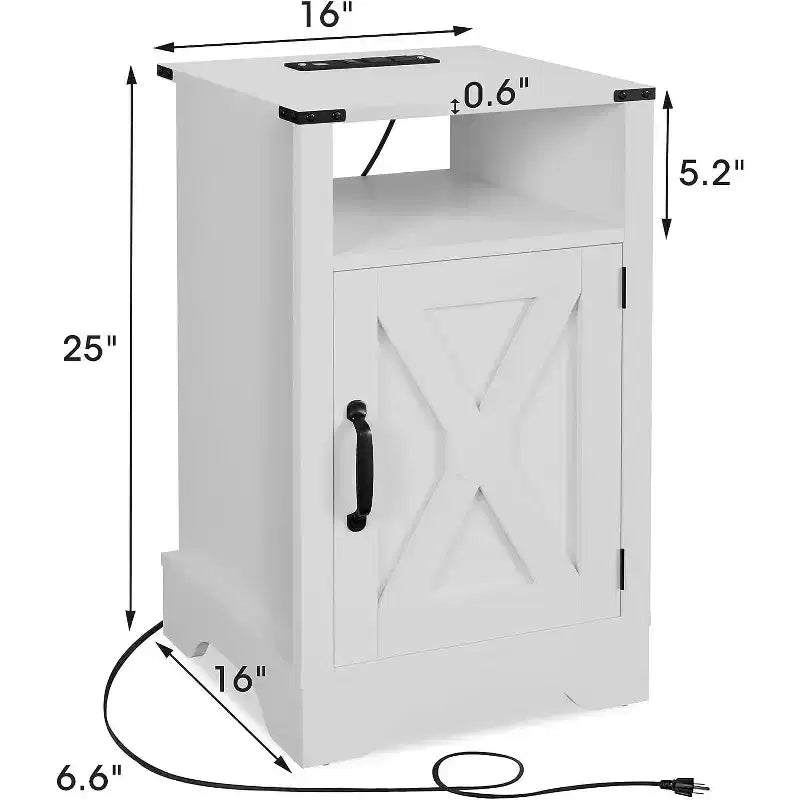 Table de chevet de ferme avec station de recharge, table de chevet haute avec design en X, table d'appoint rustique en bois