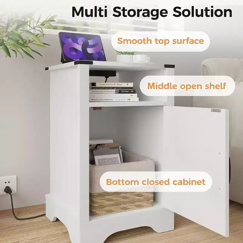 Table de chevet de ferme avec station de recharge, table de chevet haute avec design en X, table d'appoint rustique en bois