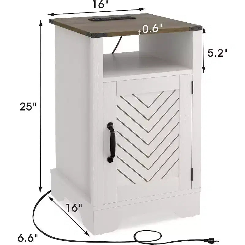 Table de chevet de ferme avec station de recharge, table de chevet haute avec design en X, table d'appoint rustique en bois