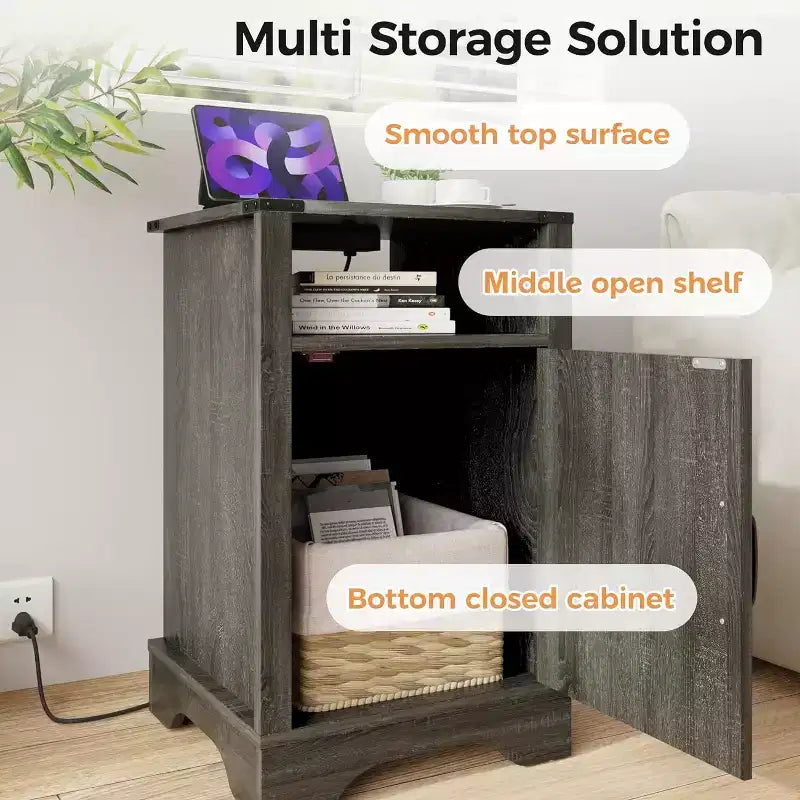 Table de chevet de ferme avec station de recharge, table de chevet haute avec design en X, table d'appoint rustique en bois