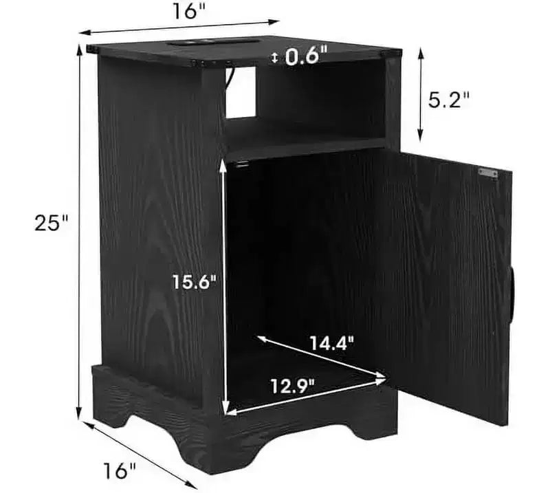 Table de chevet de ferme avec station de recharge, table de chevet haute avec design en X, table d'appoint rustique en bois