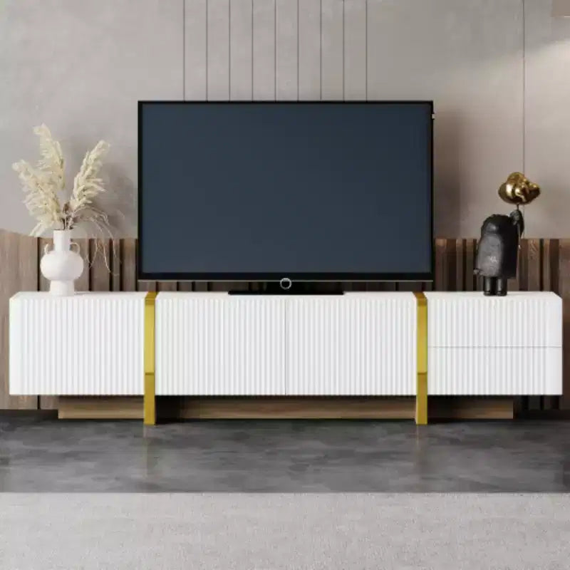 Stylish 80 Media Cabinet: Fluted, Drawers, Golden Legs