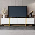 Stylish 80 Media Cabinet: Fluted, Drawers, Golden Legs