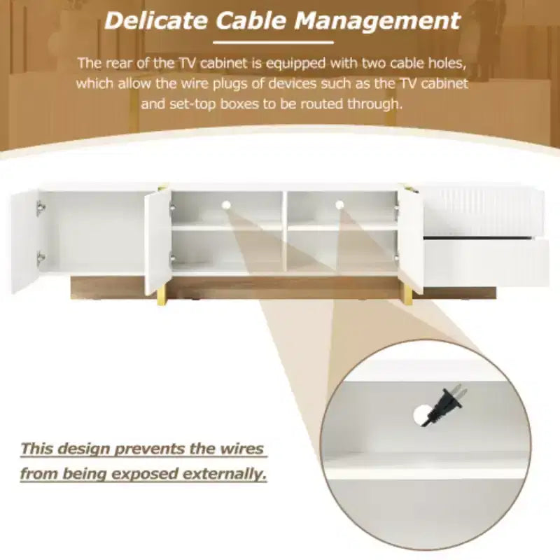 Meuble TV 80 élégant : cannelé, tiroirs, pieds dorés