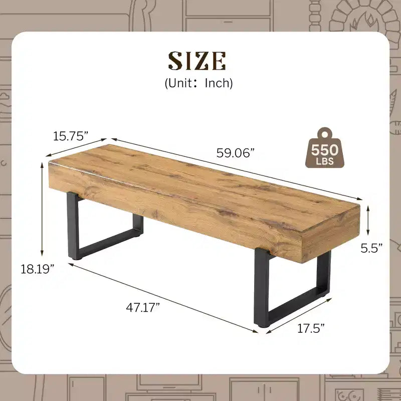 Banc à chaussures 59W, banc de salle à manger, banc de lit, banc d'entrée, banc de table de cuisine, bois naturel lavé+noir