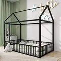 Metal Twin House-Shaped Bed Frame with Enclosing Fence