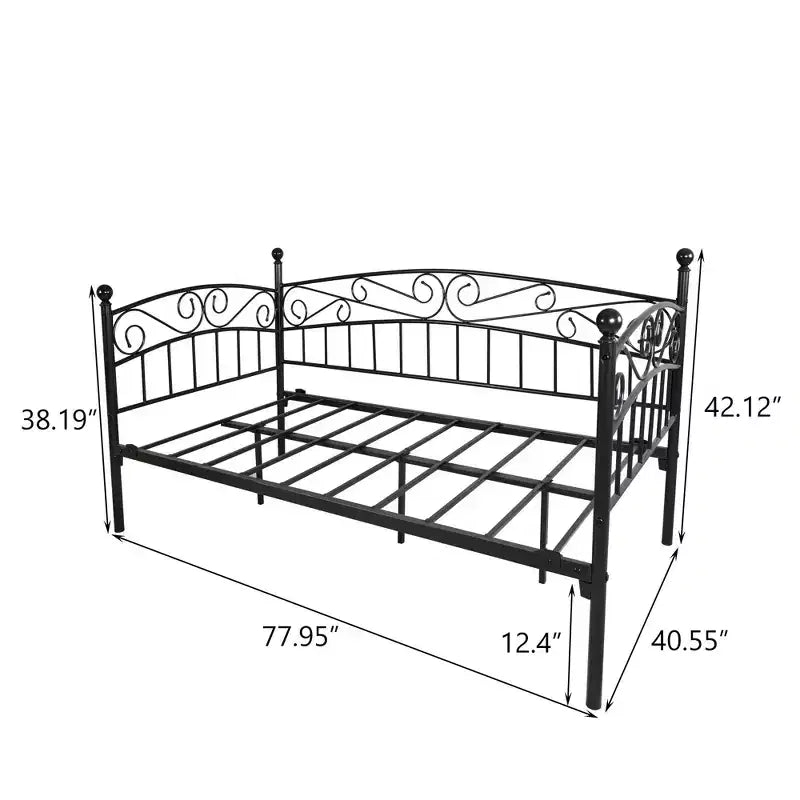Cadre de lit de repos en métal, base de matelas multifonctionnelle/canapé-lit avec tête de lit, double, noir
