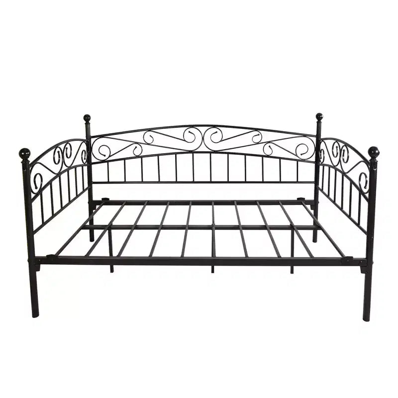 Cadre de lit de repos en métal, base de matelas multifonctionnelle/canapé-lit avec tête de lit, double, noir
