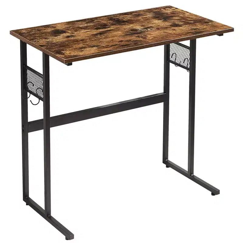32/44 po. Petit bureau d'ordinateur, bureau d'écriture en bois avec rangement et crochet pour maison ou chambre à coucher, marron