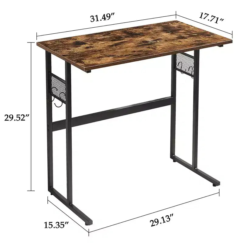 32/44 po. Petit bureau d'ordinateur, bureau d'écriture en bois avec rangement et crochet pour maison ou chambre à coucher, marron
