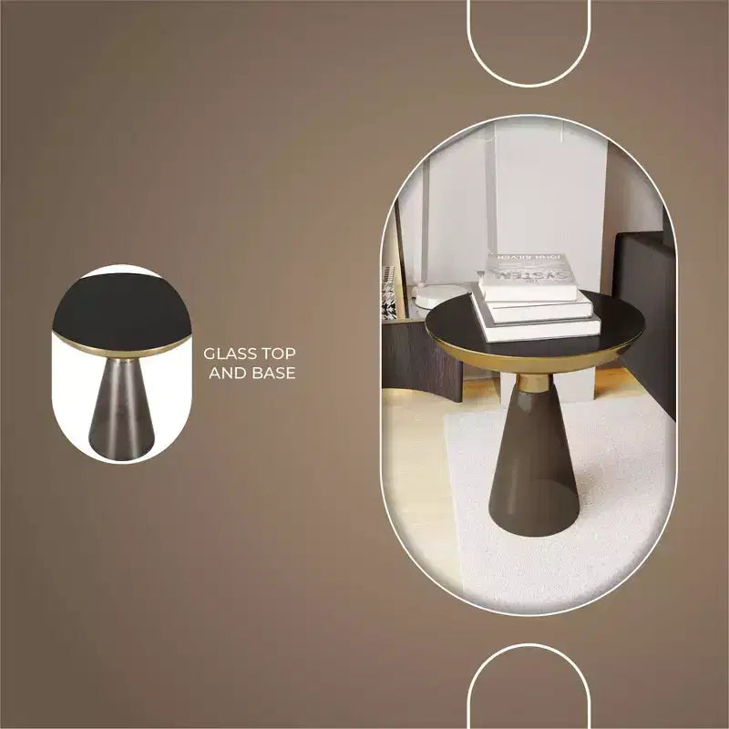 Table d'appoint en verre avec cadre en fer Table d'appoint moderne pour salon, chambre, bureau, lounge, intérieur, décor contemporain